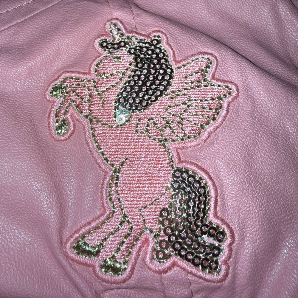 365 Kids Pink Pleather Sequin Unicorn Jacket, Size 4T - Picture 3 of 5